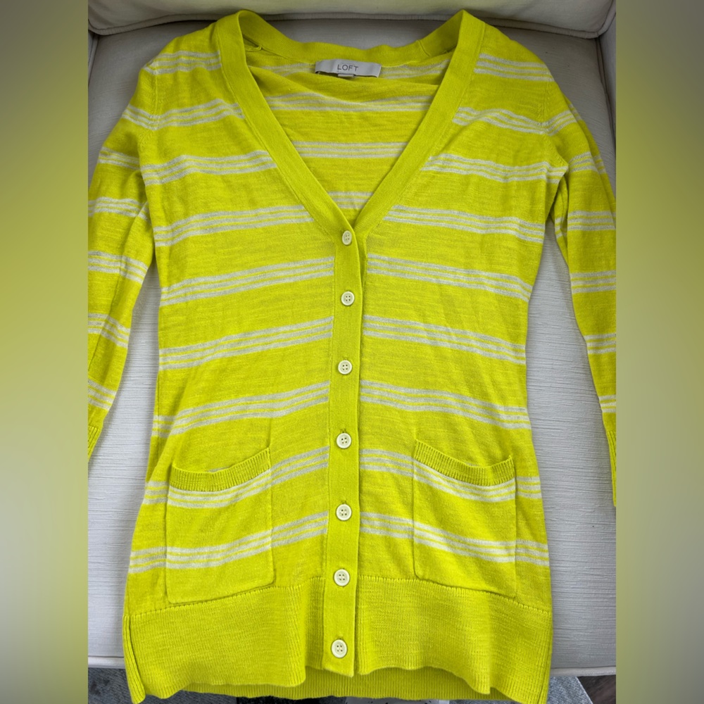 Loft Women’s Size XS Yellow Striped Button Cardigan Sweater